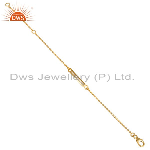 Exporter 14K Gold Plated 925 Sterling Silver White Zirconia Chain Adjustable Bracelet