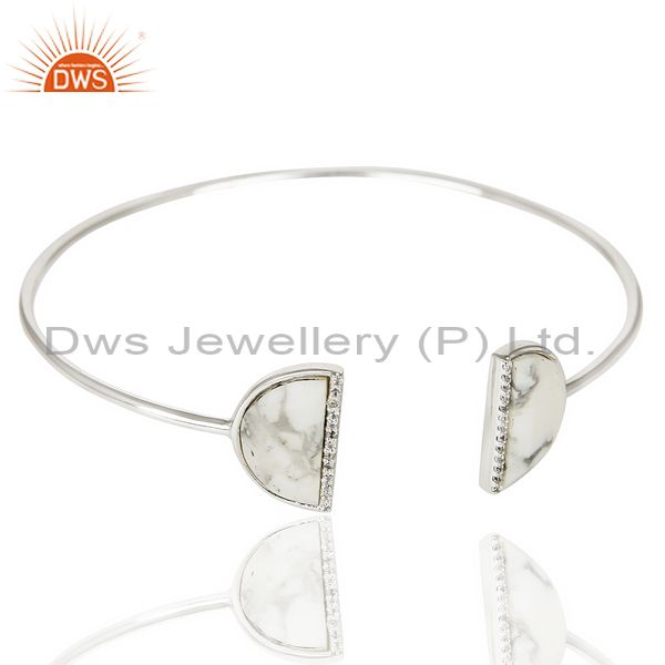 Exporter Howlite Two Half Moon Bangle Studded With Cz In 92.5 Sterling Silver