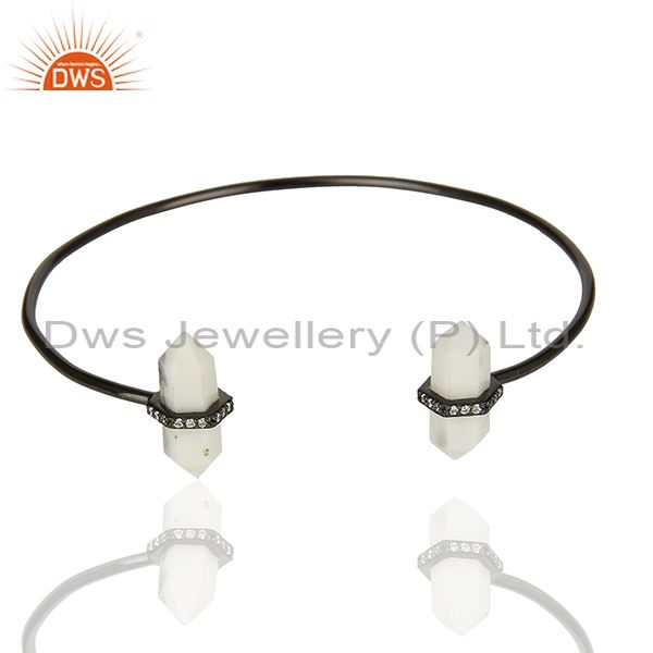 Exporter White Howlite Gemstone Black 925 Silver Cuff Bracelet Manufacturers