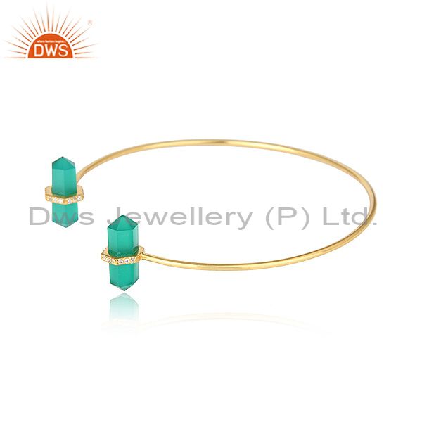 Exporter Green Onyx Pencil Point Healing Openable Adjustable Gold Plated Bangle