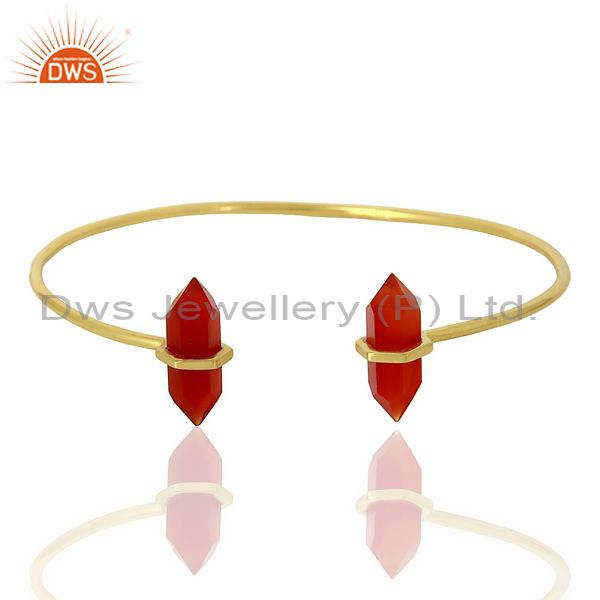 Exporter Red Onyx Terminated Pencil Point Openable Gold Plated Silver Bangle