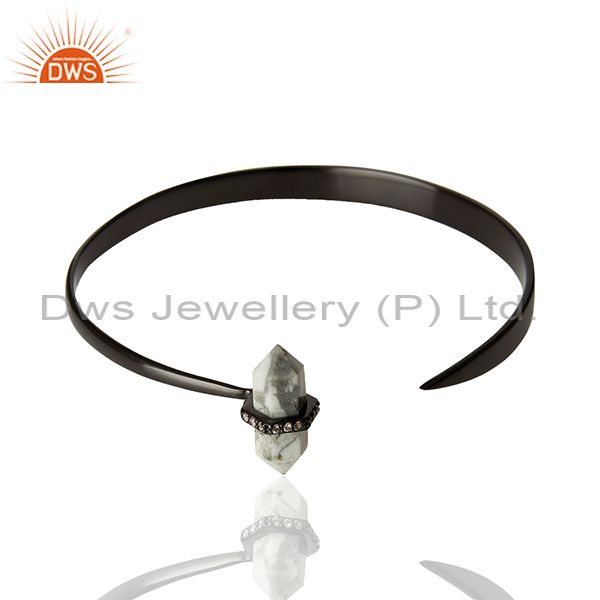 Exporter Black Rhodium Plated 925 Silver White Gemstone Cuff Bracelet Jewelry
