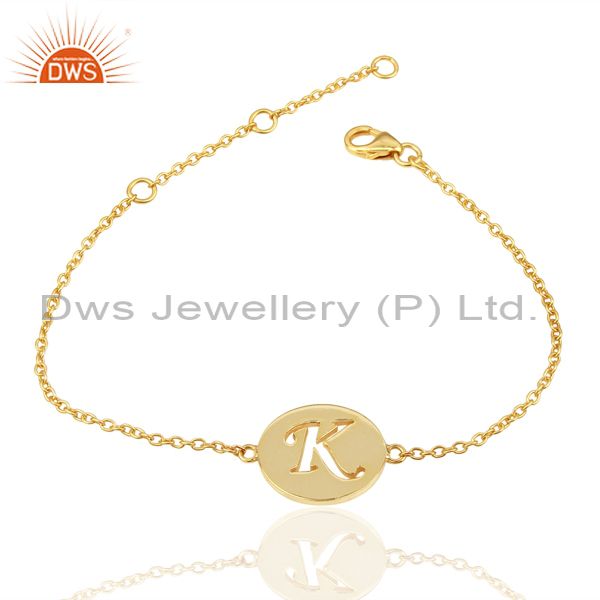 K initial sleek chain 14k gold plated 92.5 sterling silver wholesale  bracelet