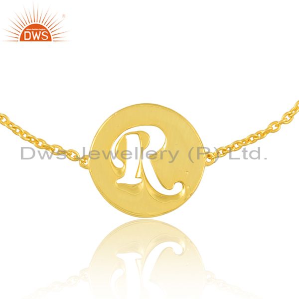 14K Yellow Gold Letter R Bracelet