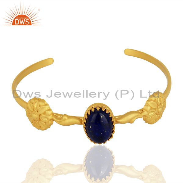 Exporter Gold Plated 925 Silver Lapis Gemstone Cuff Bangle Bracelet Jewelry