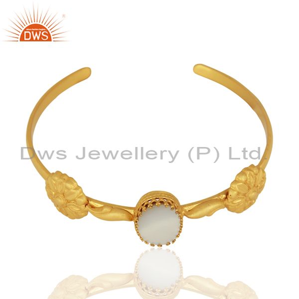 Exporter Mother of Pearl Gemstone Gold Plated Silver Cuff Bracelet Manufacturer