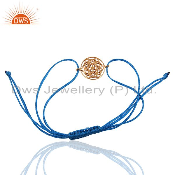 Exporter Flower of Life 925 Sterling Silver 18k Rose Gold Plated Blue Thread Bracelet