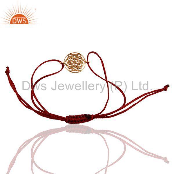 Exporter Flower of Life 925 Sterling Silver 18k Rose Gold Plated Dark Red Thread Bracelet