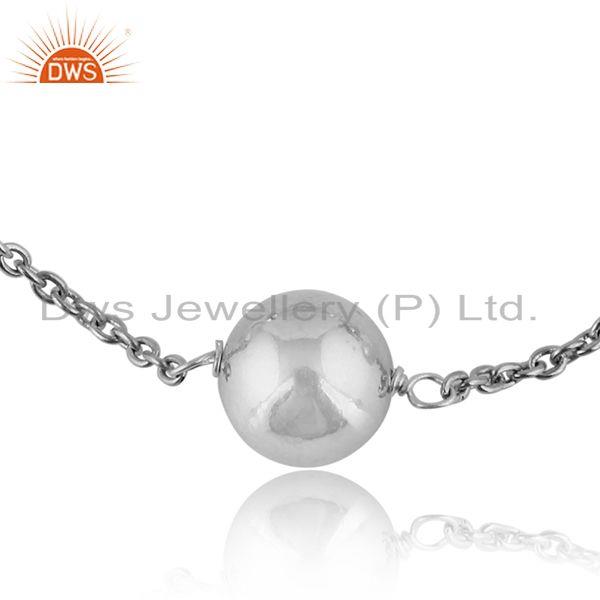 White rhodium plated sterling silver pearl ball beaded bracelet