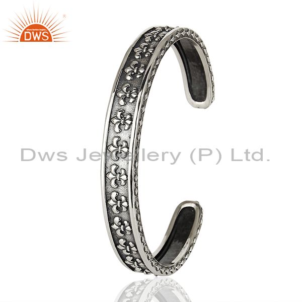 Exporter Fleur De Lis 925 Sterling Silver Oxodized Cuff Bracelet Jewelry