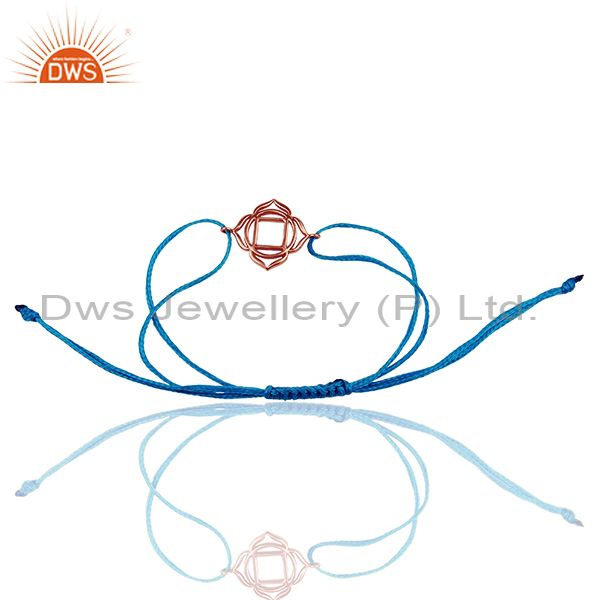 Exporter Muladhara Chakra 925 Sterling Silver Rose Gold Plated On Blue Thread Bracelet