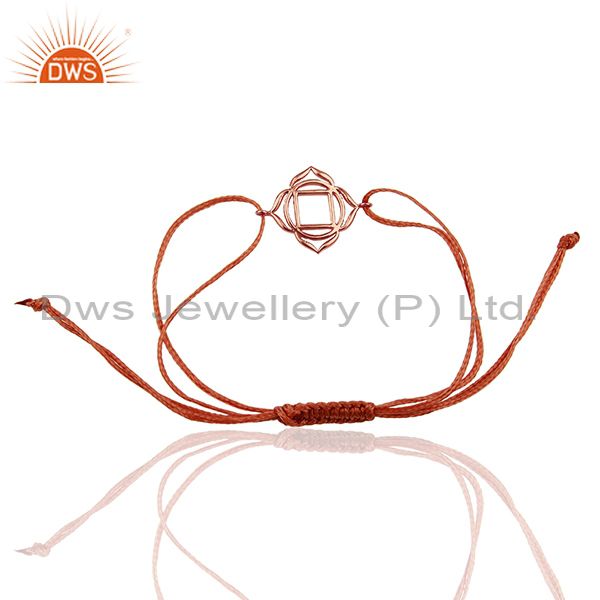Exporter Muladhara Chakra 925 Sterling Silver Rose Gold Plated On Orange Thread Bracelet