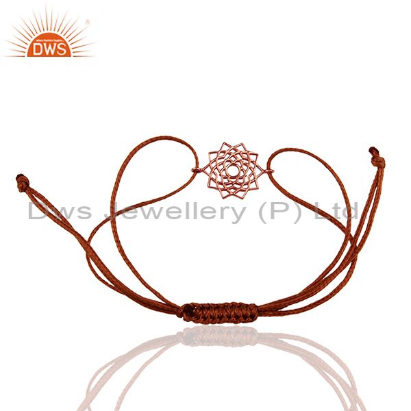 Exporter Sahasrara 925 Sterling Silver Rose Gold Plated On Brown Thread Bracelet Jewelry