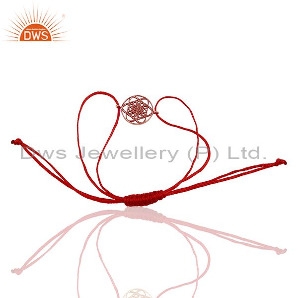 Exporter Flower Of Life 925 Sterling Silver Rose Gold Plated Dark Red Thread Bracelet