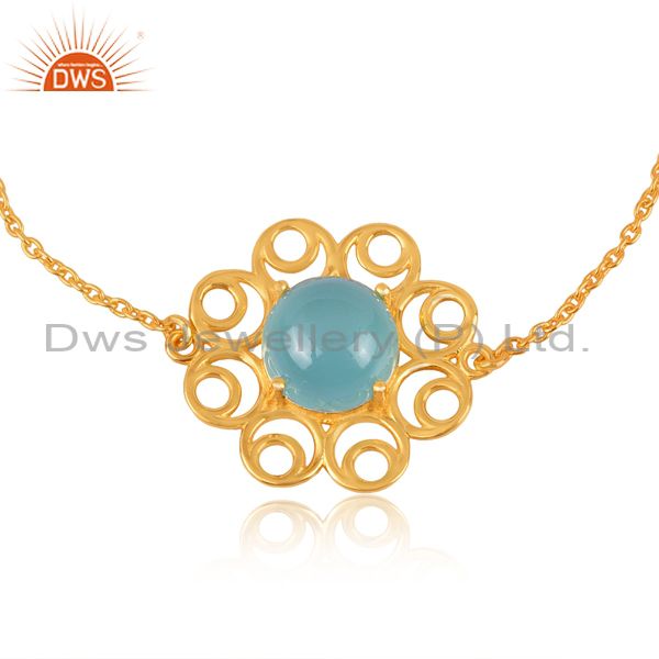 Supplier of Designer 925 Silver Gold Plated Chalcedony Aqua Gemstone Bracelet