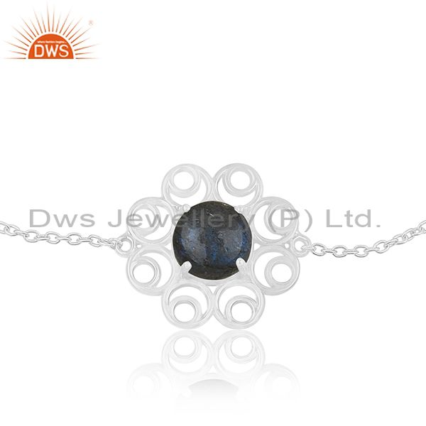Supplier of Fine Sterling Silver Labradorite Gemstone Floral Design Bracelet Wholesale
