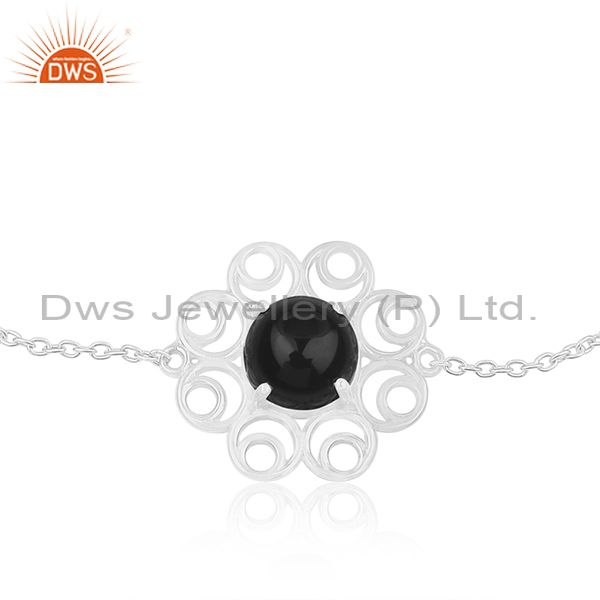 Supplier of Black Onyx Gemstone 925 Silver Floral Design Bracelet Manufacturer for Brands