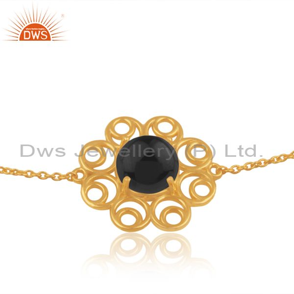 Supplier of Indian Gold Plated Silver Black Onyx Gemstone Bracelet Jewelry