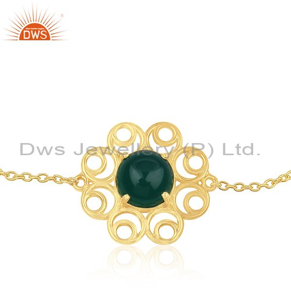 Supplier of 92.5 Silver Gold Plated Green Onyx Gemstone Floral Design Bracelet Manufacturers