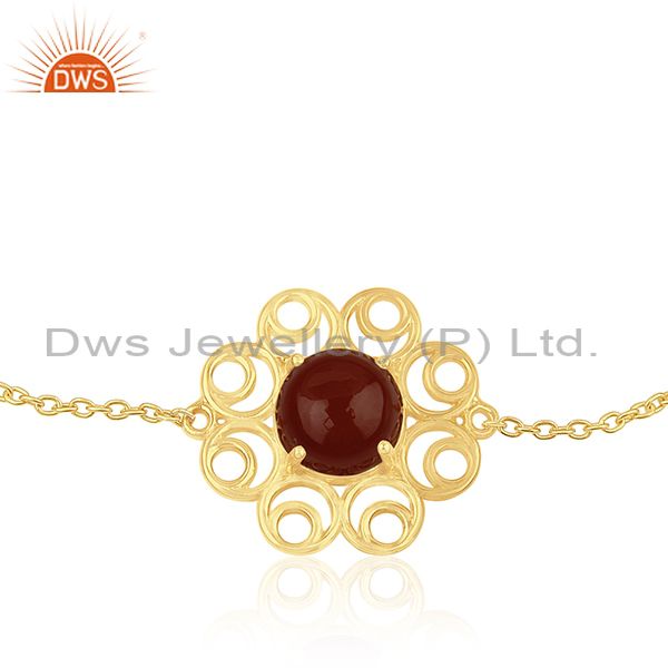 Supplier of Red Onyx Gemstone Gold Plated 925 Silver Designer Chain Bracelet for Womens