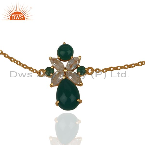 Exporter Crystal Quartz and Green Onyx Gemstone 925 Silver Bracelet Wholesale