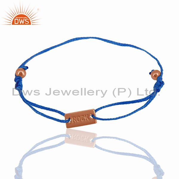 Exporter Handmade Blue Cotton Dori 925 Silver Adjustable Bracelet Wholesale