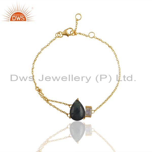 Exporter Labradorite Gemstone 92.5 Silver Gold Plated Chain Bracelet Jewelry