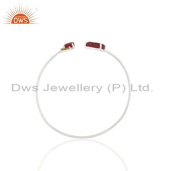 Wholesale Ruby and Peridot Gemstone 925 Silver Cuff Bracelet Manufacturer