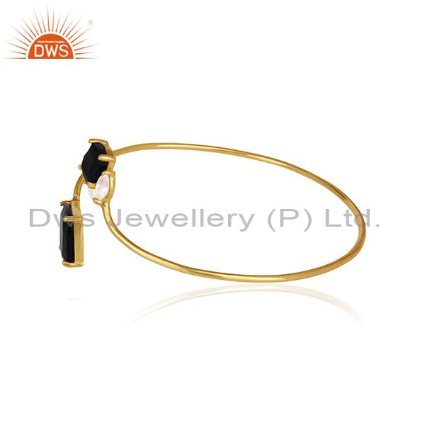 Wholesale 18k Gold Plated Sterling Silver Black Onyx Gemstone Cuff Bracelet Manufacturer