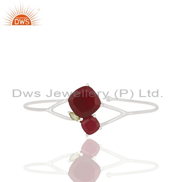 Wholesale 925 Silver Peridot and Red Ruby Gemstone Cuff Bracelet Wholesale