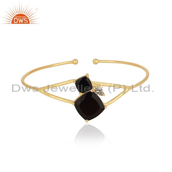 Wholesale Black Onyx Gemstone Handmade 14k Gold Plated 925 Silver Cuff Bracelet Wholesale