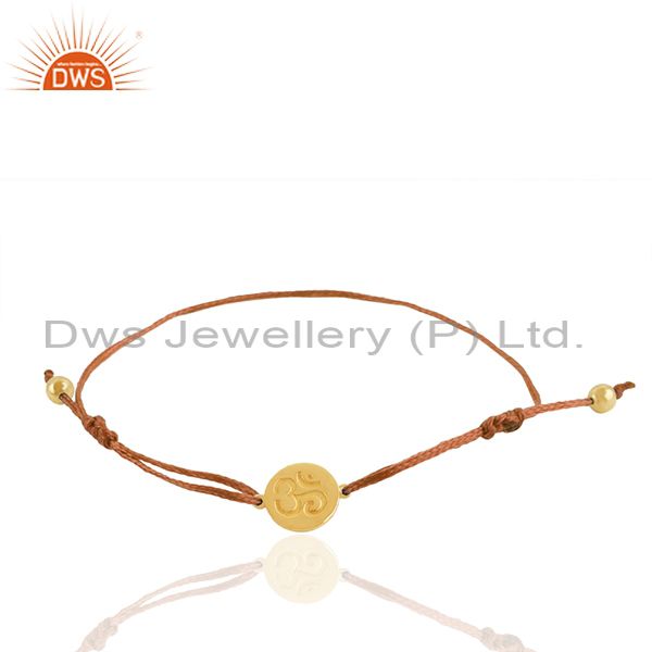 Exporter Orange Thread Engraved Om Gold Plated Silver Bracelet Jewelry Supplier