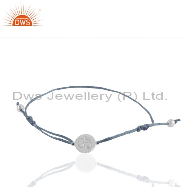Exporter Om Charm Plain 925 Silver Sky Blue Thread Adjustable Bracelet Supplier