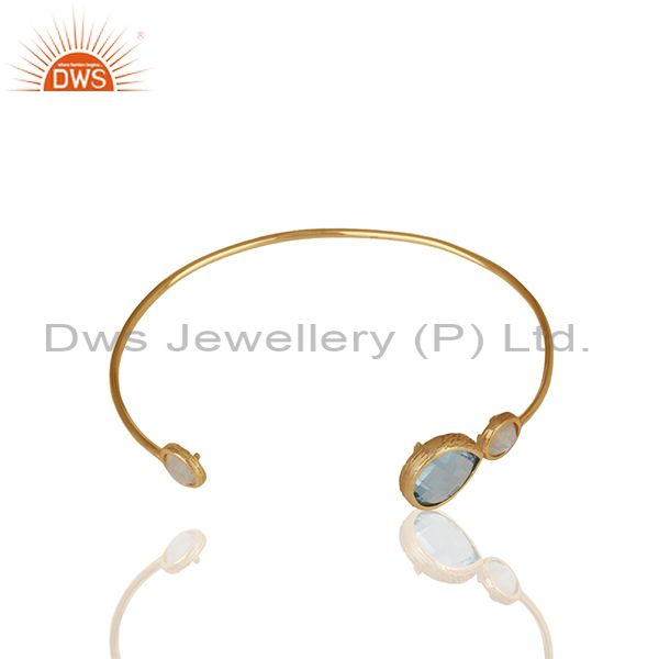 Exporter Blue Topaz and Moonstone Rainbow Gemstone 925 Silver Cuff Bracelet