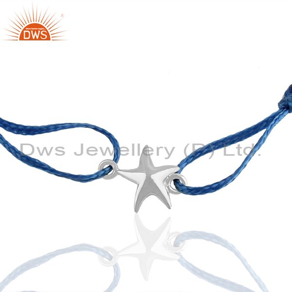 Exporter White 925 Silver Star Charm Blue Macrame Adjustable Bracelet Jewelry