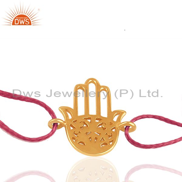 Exporter Pink Thread Adjustable 925 Silver Hamsa Hand Buddhism Charm Bracelet