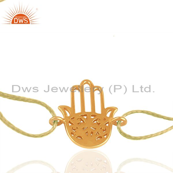 Exporter Yellow Macrame Buddhism Hamsa Hand 925 Silver Charm Bracelet Wholesale