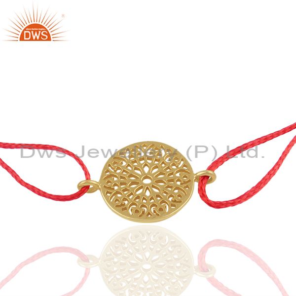 Exporter Red Macrame Gold Plated 925 Plain Silver Charm Bracelet Manufacturer