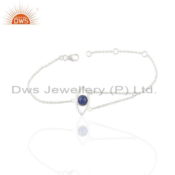 Exporter Lapis Lazuli Gemstone 925 Fine Silver Chain Bracelet Manufacturers