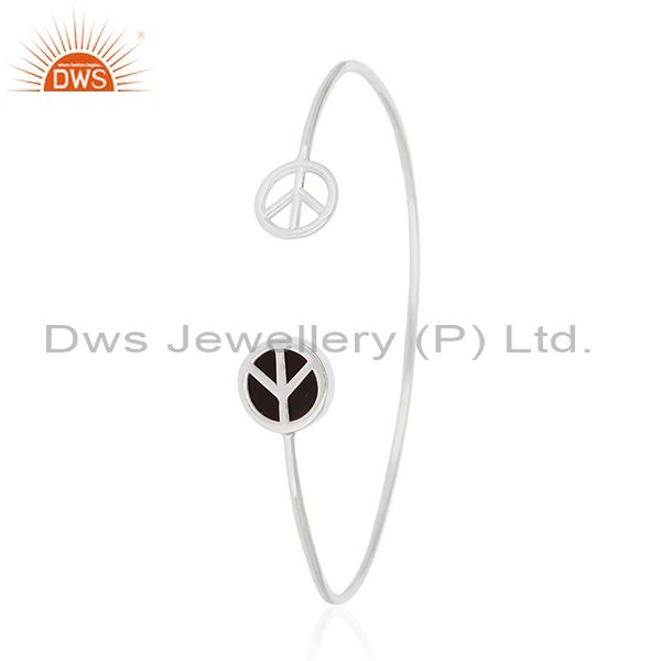 Supplier of Customized peace sign 925 silver black onyx cuff bangle manufacturer