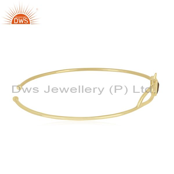 Exporter 14k Gold Plated 925 Silver Tiger Eye Gemstone Star Charm Cuff Bracelet Wholesale