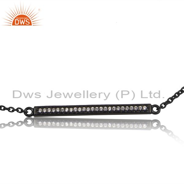 Exporter White Zircon Rhodium Plated 925 Sterling Silver Chain Bracelet Jewelry