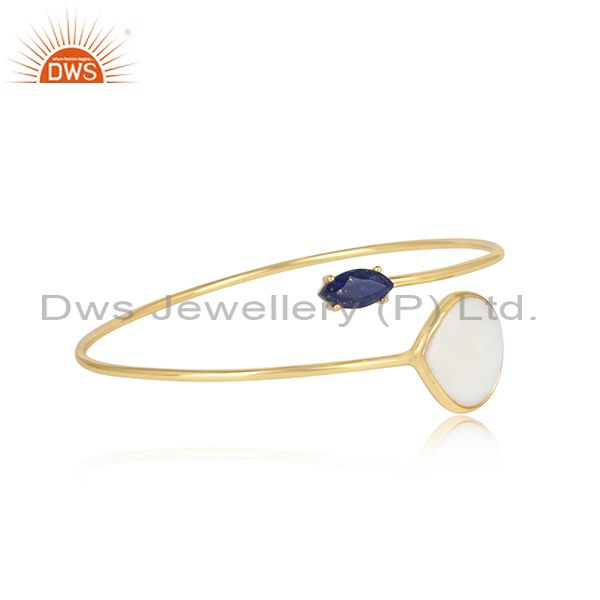 Lapis And Mother Of Pearl Set Gold Plated Silver Facing Bangle