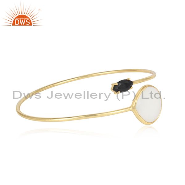 Silver Gold Plated, Mother Of Pearl And Black Onyx Bangle