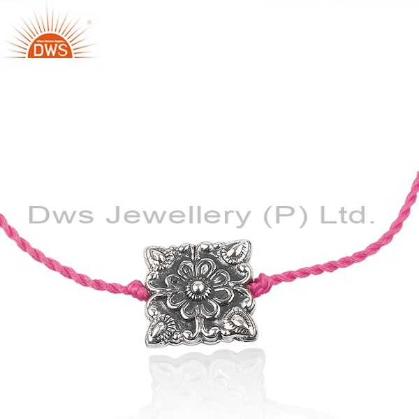 Exporter Oxidized Designer Sterling Silver Pink Cloor Macrame Bracelet Jewelry