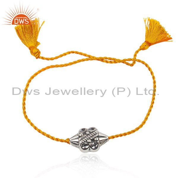 Exporter 925 Sterling Silver Oxidized Bead Orange Macrame Bracelet Jewelry