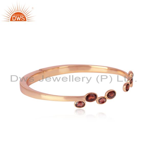 Designer silver 925 rose gold on cuff jewelry with natural garnet