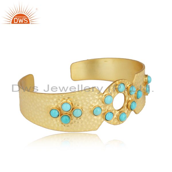 Handmade designer hammered gold on silver arizona turquoise cuff