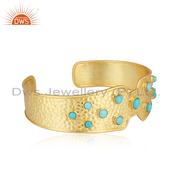 Hammered bold textured gold on silver cuff with arizona turquoise