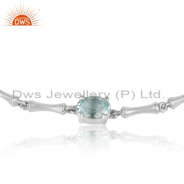 Handcrafted Bamboo Link Silver 925 Bracelet with Blue Topaz Wholesale